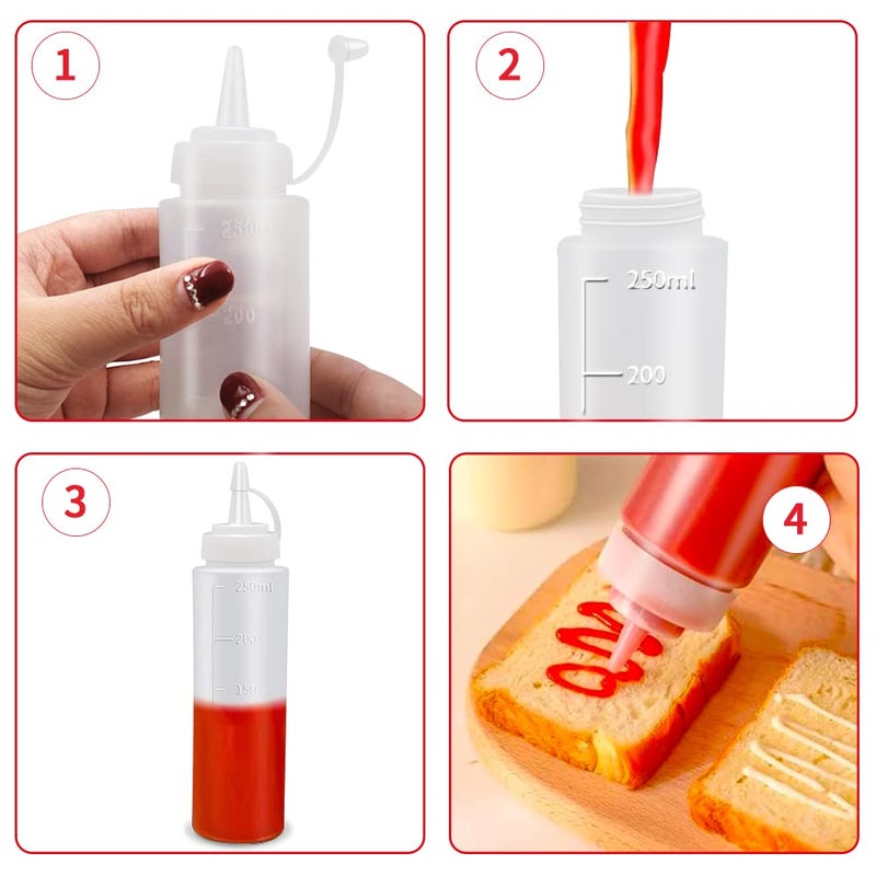 Abnaok Condiment Squeeze Bottles, 2-Pack 8 oz Food Grade Plastic Squeeze Condiment Bottles with Twist On Cap Lids for Sauces, Paint,Oil, Condiments,Salad Dressings, Arts and Crafts - Image 4
